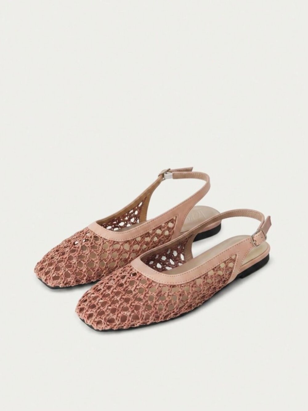 Blush Pink Woven Slingback Flats with Buckle Strap